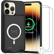 아이폰 14 프로 맥스용 배터리 케이스 업그레이드된 12000mAh 충전식 휴대용 충전 케이스 무선 충전이 가능한 아이폰 14 프로 맥스6.7인치와 카플레이 배터리 팩 충전기, iPhone 14 Pro Max -12000mAh