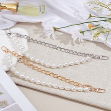 2개 2가지 색상의 모조 진주 비즈 가방 스트랩 아연 합금 버클 및 체인이 달린 크로스백 벨트 혼합 색상 298mm, 혼합색