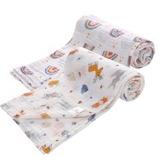 미라클 베이비 2층 순면거즈 블랭킷 2개입, 무지개+동물