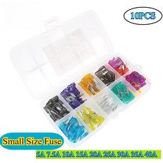유리관휴즈 자동차 퓨즈 세트 10/100개 소형 프로파일 5A 7.5A 10A 15A 20A 25A 30A 35A 40A 블레이드 타입 클립 포함, [08] 100Pcs-kit-box