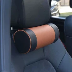 메모리폼 자동차 목 베개 천연 가죽 경추 라운드 롤 사무실 의자 머리받침 지지대 쿠션 패드 블랙, 02 Black brown, 한개옵션1