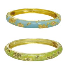 219852 BlingNook 여성용 칠보 팔찌 청키 뱅글 트렌디하고 귀여운 플라워 에나멜 멀티 톤 각인 커프 골드 도금 팔찌 쌓을 수 있는 아내 주얼리 우정 선물 단일 사