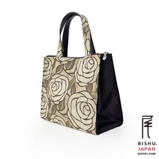 BISHU 日本製 尾州織 玫瑰圖案 方形手提袋, 1個, 包