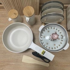 전기냄비 1인용 분리형 라면포트 소형 멀티쿠커, 2L 세라믹 화이트+증기(유리뚜껑)
