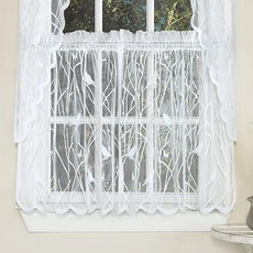 Sweet Home Collection Old World Style 꽃무늬 헤비 레이스 주방 커튼 91.4cm(36인치) 층 호프웰 화이트