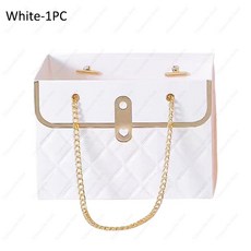 종이 핸드백 꽃다발 데이 크리 휴대용 가방 발렌타인 티브 토트 파티 상자 어머니의 포장 에이 생일 선물, 15x10x10.5cm, White1PC