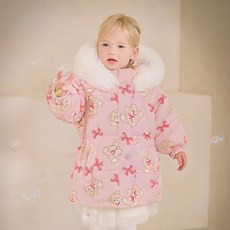 mollimelli 童款Lara Bear絨毛邊連帽鋪棉外套