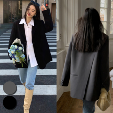 핏몬 여성 오버핏 사선 캐주얼 정장 블레이져 롱 자켓