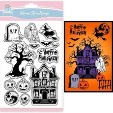 스크랩북 할로윈 가든 클리어 스탬프 유령의 집 실리콘 호박 묘비 카드 제작 투명, 1개, 1. AECH08-06423