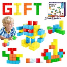 Hiwawind 자석 블록 30개 남아 및 여아용 유아 장난감 대형 3.5cm(1.18인치) 자석 조립 장난감 창의적인 STEM 몬테소리 감각 장난감 만 3 4 5, Hiwawind 자석 블록 30개, 남아 및 여아용 유