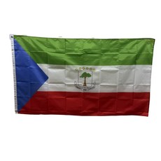 적도 기니 국기 Equatorial Guinea flag 90x150cm 폴리에스터 90g 구멍 고리 이중 스티치, 1개, BLUE+GREEN+WHITE+RED