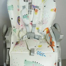 兒童餐椅坐墊 嬰兒推車坐墊 透氣加厚棉墊 安全座椅墊 餐椅靠墊 推車墊 安全帶寶寶餐椅 坐墊套配件涼席兒童餐椅 安全帶, 卡通P U皮坐墊加安全帶加護肩襠, 1個