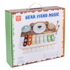 兒童早教木質啓蒙鋼琴音樂臺玩具多功能架子鼓鍛鍊孩子手眼協調, 1個, 如圖所示, gb小熊鋼琴架子鼓