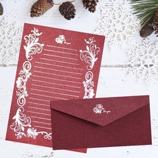 高檔燙金復古牛皮紙信紙信封 浪漫小情書, 1個, 酒紅色信紙/玫瑰信封