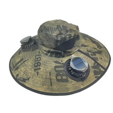 TUTUPH LUCK 太陽能USB充電雙功能風扇遮陽帽, 圓形雙孔太陽能 USB介面 - 軍綠1987