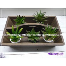 House傢飾 zakka南法田園鄉村風格舊Loft工業風可提式木製雙格造型花架 置物皿(木色)