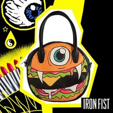 【摩達客】美國Iron Fist鐵拳搖滾圓餅造型漢堡包 斜背包 單肩包 側背包, 1個