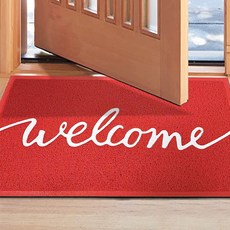 加幫手 耐磨地墊 燙金貫穿壓邊 WELCOME 門廳客廳庭院入戶除塵地墊, 1個, 草寫貫穿WELCOME紅色43*76公分