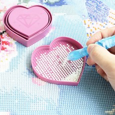 보석십자수 하트 트레이 3종 비즈 보관통 케이스 보관함, 핑크, 1개