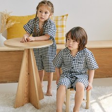 PINGCOCO 小格子短袖兒童睡衣套裝（男女通用）