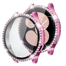 [마오르] 호환용 삼성 갤럭시워치7 40mm풀커버 큐빅 케이스 강화필름pc, 핑크