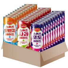 [메리박스] 델몬트 스퀴즈 캔음료수 3종세트(포도10 + 오렌지10 + 사과10) 에이드, 30개입, 240ml