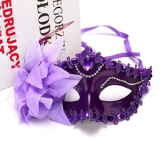 廢物專賣店 半臉面具 素色面具 化妝舞會 萬聖節 cosplay 青蜂俠 陳真 王子 素面眼罩, 大花紫色, 1個