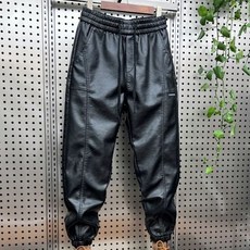 남성 가죽 바지 간절기 가을 겨울 방풍 블랙 와이드 조거팬츠 루즈핏 빅사이즈 심플 긴바지