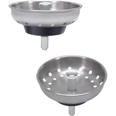 고무 스토퍼가 있는 3-12인치 표준 배수구용 KONE 2PCS 주방 싱크대 바구니 스트레이너 교체용 브러시드 스테인리스 스틸 본체 금속 센터 노브, 2 PACK, Stainless Steel