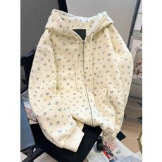 후드 재킷 네이비 집업 점퍼 잔꽃무늬 패딩 빅포켓 퓨어화이트 반팔 M 40.0-50.0kg