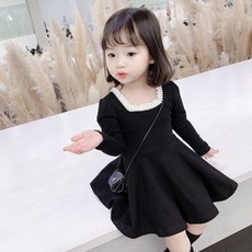 女童連衣裙 長袖公主兒童寶寶裙子小黑裙