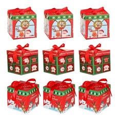 성탄절 리본 뚜껑 중사이즈 9개입 선물 포장 크리스마스 상자 박스, 레드, 9개