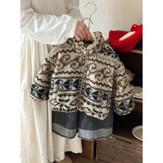 女童費爾島羔羊毛外套 韓系設計感立領