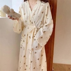 여성 요루 면 가운 데일리 여름 파자마 여성 패턴 잠옷 거즈 반신욕 호텔 비치