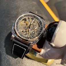 雕花方形陀飛輪 男士鏤空機芯 國潮風蟲洞概念腕錶