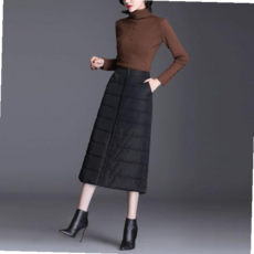 롱치마 방한 패딩치마 앞지퍼 H라인 롱스커트