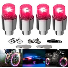 유어워버 4피스 LED 자전거 휠 라이트 자동차 타이어 밸브 스템 캡 자전거 오토바이 방수 타이어 스포크 플래시 라이트 남성용 쿨 리플렉터 액세서리 블루, Red, 4개, Red