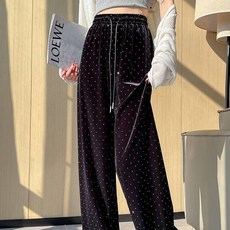 투니스 여성 밴딩 폴카 도트 스트레이트 루즈핏 긴바지