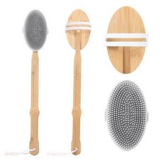 탈착식 손잡이가 있는 실리콘 백 스크러버 및 바디 브러시 - 딥 클리닝 마사지 및 피부 순환을 위한 투인원 각질 제거 샤워 브러시 - 부드러운 피부를 위한 부드럽고 내구성이, 회색