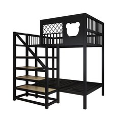 아동벙커침대 책상 프레임 상하의 옷장 이층침대 서랍장 원룸 계단 고저침대 위아래, 1000mmx2000mm, 검은색 이층침대 왼쪽 앞 사다리