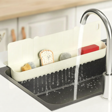 지니바잉 수납가능 실리콘 설거지 물막이, 1개, 아이보리