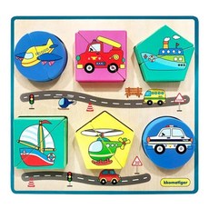 2세완구 원목교구 도형맞추기 자동차그림 퍼즐놀이/ 교통놀이퍼즐 입체퍼즐 매칭놀이, 12피스, 1개