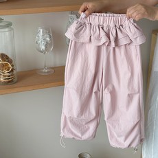 女童春夏薄款花邊休閒褲抽繩直筒束腳褲兒童運動褲防蚊褲速幹褲