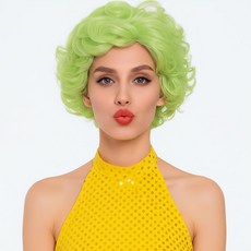 파티처럼 할로윈 파티소품 파티가발 숏헤어 [섹시쇼트 라임], 1개