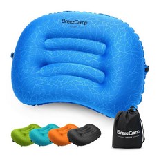 BreezCamp 공기 주입식 캠핑 베개 여행용 블로우 업 에어 목 요추 지지 초경량 컴팩트 야외 하이킹 배낭여행 자동차 해변 비행기 수면 필수품 그린, 네이비 블루