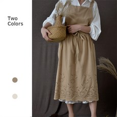 COLORLIFE 옆주머니 자수 밑단 리넨 잎치마, 브라운, 4개
