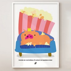 퍼플더스트 돼지 그림 포스터 액자, A4 사이즈 (21x29.7cm)
