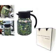 빈티지 꽃무늬 찻주전자 도리스티 차 내장 인퓨저 뜨거운 음료 뚜껑이 있는 스테인리스 스틸 보온 카라페녹색 플라스틱 손잡이, Orange, Plastic handle