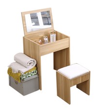 彬彬小舖 化妝桌椅組 掀蓋式梳妝台 兩色可選 多功能收納櫃 附舒適坐墊, 1個, 黑胡桃