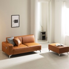 [가구밸리] 아리 가죽&패브릭 3인용 소파(스툴포함), 카멜